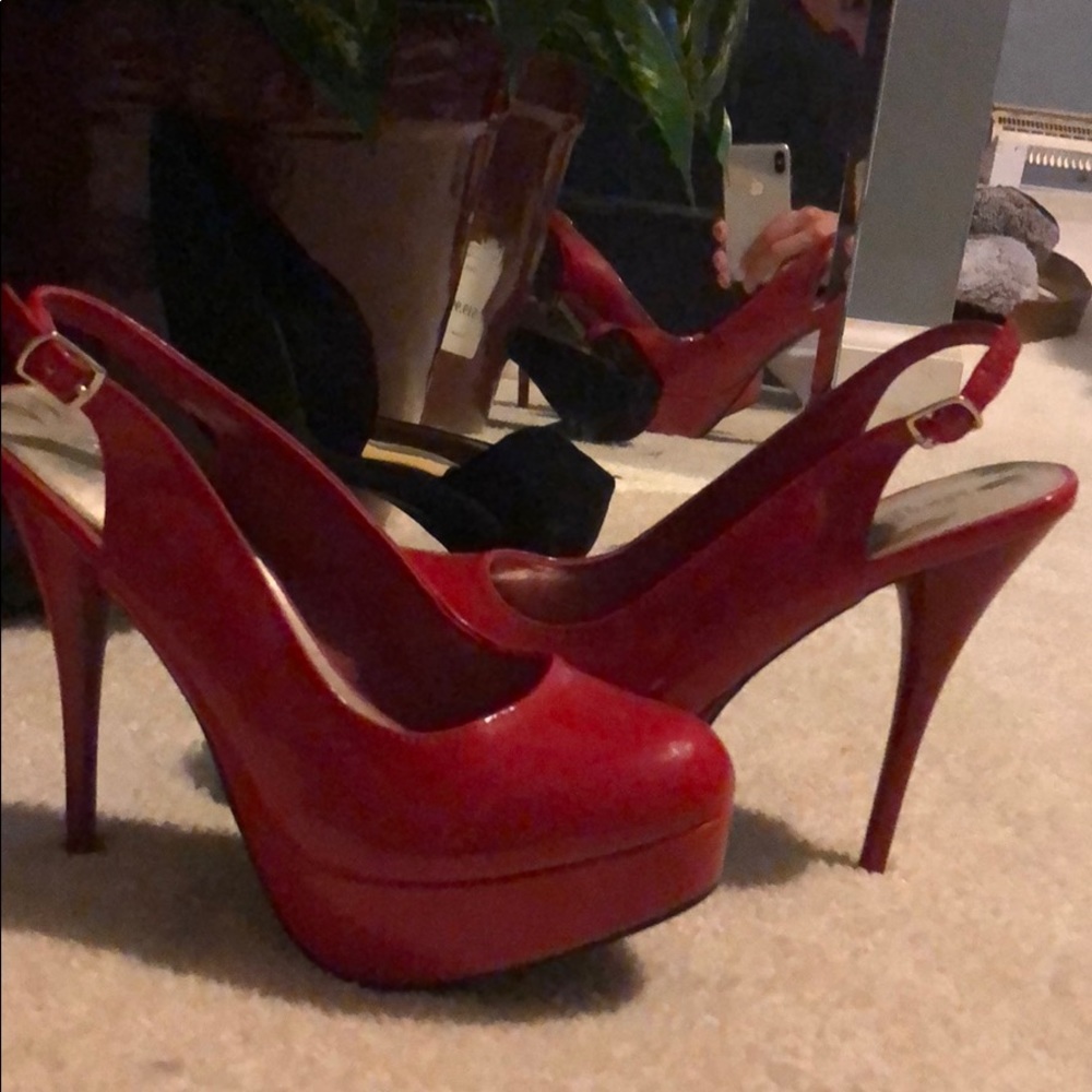Red closed toe, strap heels